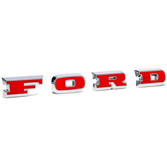 FORD Grille Letters | Chrome + OE Red Inserts | 67-77 Ford Bronco